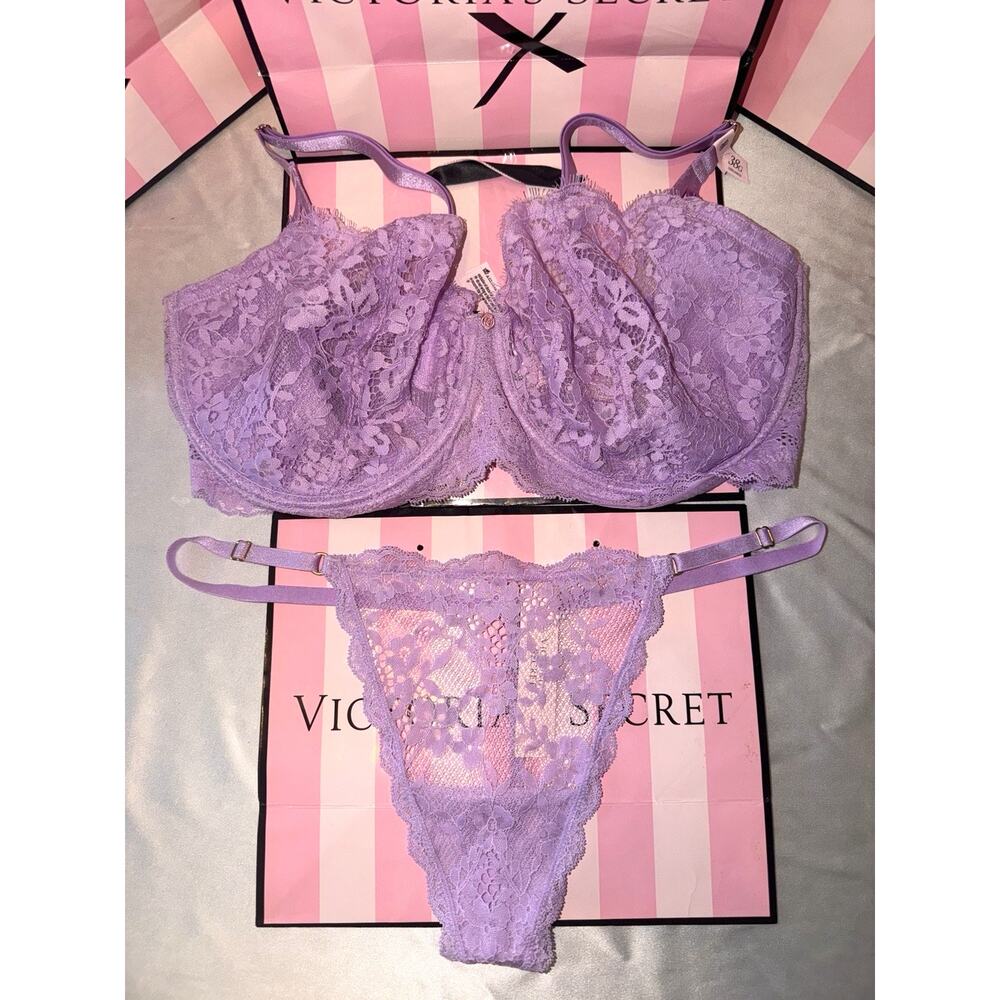 Victoria's Secret Unlined Bra Dream Angels 38DDD XL Thong Lilac